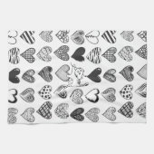 Schwarz-Weiß-Katzen-Muster und Herz-Muster Geschirrtuch (Horizontal)