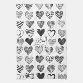 Schwarz-Weiß-Katzen-Muster und Herz-Muster Geschirrtuch (Vertikal)