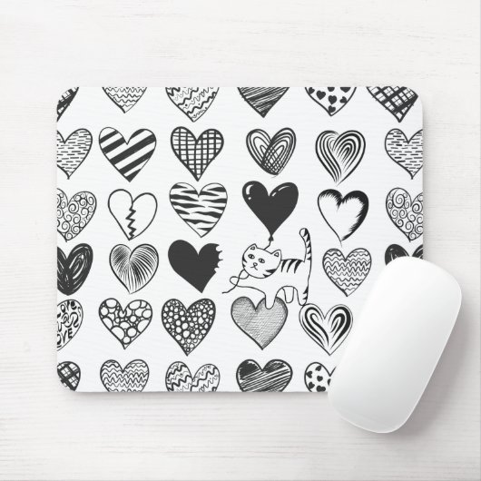 Schwarz-Weiß-Katzen-Muster und Herz-Muster Mousepad (Mit Mouse)