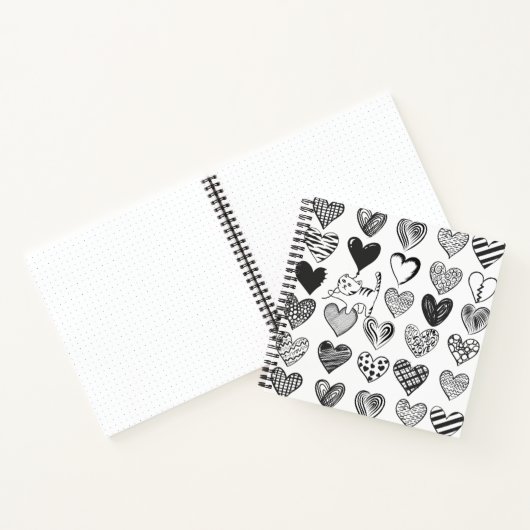 Schwarz-Weiß-Katzen-Muster und Herz-Muster Notizblock (Innenseite)