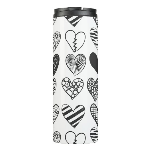 Schwarz-Weiß-Katzen-Muster und Herz-Muster Thermosbecher (Rückseite)