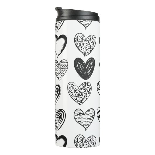 Schwarz-Weiß-Katzen-Muster und Herz-Muster Thermosbecher (Nach rechts gedreht)