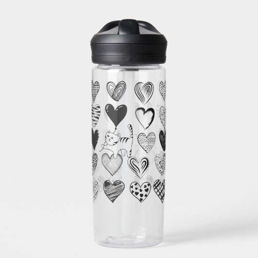 Schwarz-Weiß-Katzen-Muster und Herz-Muster Trinkflasche (Vorderseite)