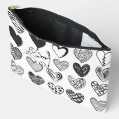Schwarz-Weiß-Katzen-Muster und Herz-Muster Zubehörtasche (Offen)