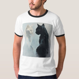 Schwarz-Weiß-Katzen Stare Ringer-T - Shirt