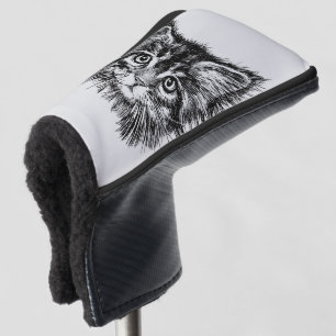 Schwarz-weiß Katzenbaby-Gesicht auf Grau Golf Headcover