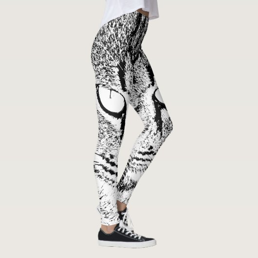 Schwarz-Weiß-Katzendesign Leggings (Rechts)