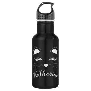 Schwarz-Weiß-Katzengesicht Edelstahlflasche