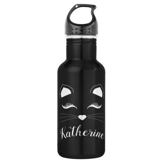 Schwarz-Weiß-Katzengesicht Edelstahlflasche (Vorderseite)