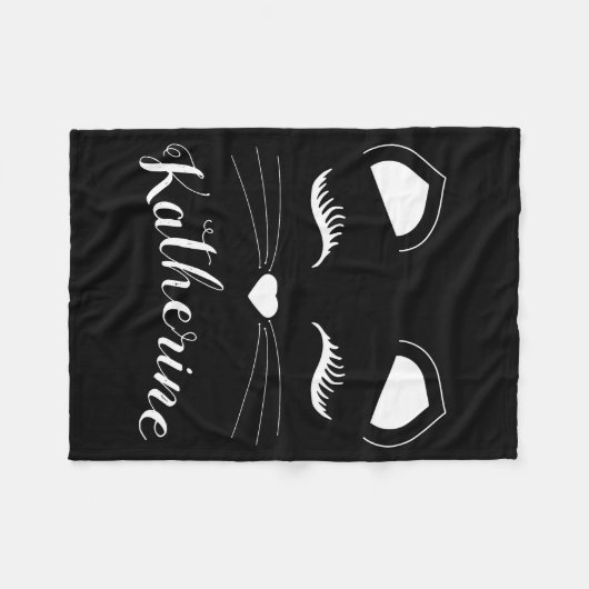 Schwarz-Weiß-Katzengesicht Fleecedecke (Vorderseite (Horizontal))