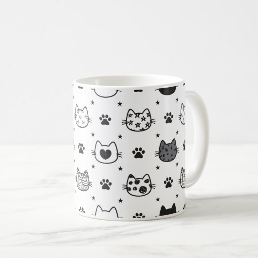 Schwarz-Weiß-Katzenhintergrund Kaffeetasse (VorderseiteRechts)