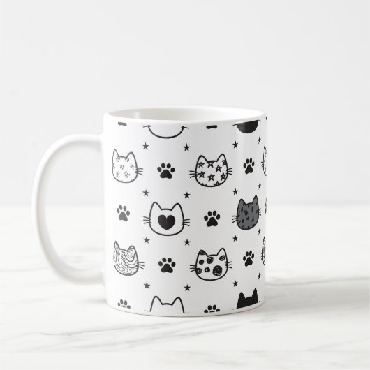 Schwarz-Weiß-Katzenhintergrund Kaffeetasse (Links)