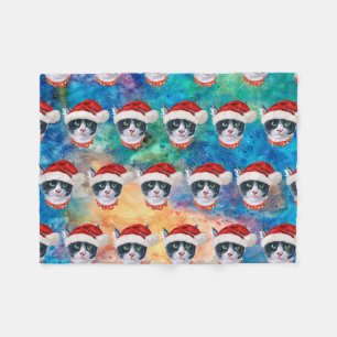 Schwarz-Weiß-Katzenmuster Weihnachtsfeier Fleecedecke