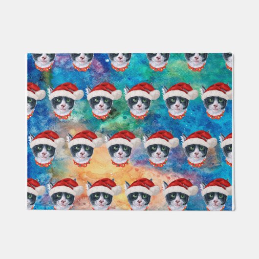 Schwarz-Weiß-Katzenmuster Weihnachtsgeschenk-Party Fußmatte (Vorderseite)