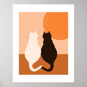 Schwarz-Weiß Katzenpaare - Orange Küche Wanddekor Poster