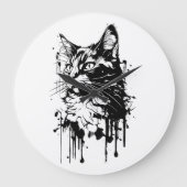 Schwarz-Weiß-Katzenplash Große Wanduhr (Vorderseite)