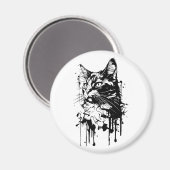 Schwarz-Weiß-Katzenplash Magnet (Vorderseite/Rückseite)