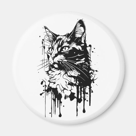 Schwarz-Weiß-Katzenplash Magnet (Vorne)