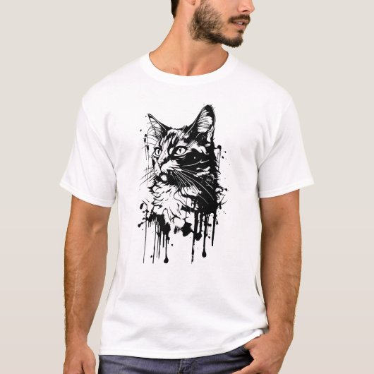 Schwarz-Weiß-Katzenplash T-Shirt (Vorderseite)
