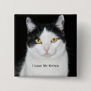 Schwarz-Weiß-Katzenporträt Button