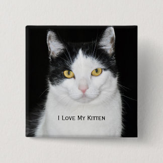 Schwarz-Weiß-Katzenporträt Button