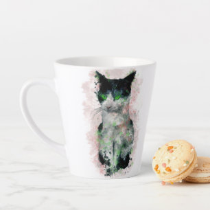 Schwarz-Weiß-Katzenrosa, grünes Auge Milchtasse