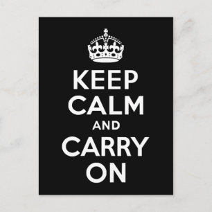 Schwarz-Weiß Keep Calm and Carry On Postkarte