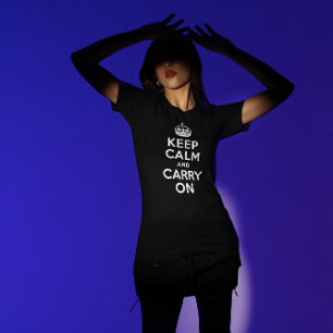 Schwarz-Weiß Keep Calm and Carry On T-Shirt