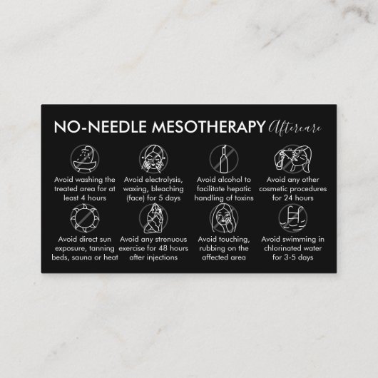 Schwarz-weiß Keine Nadeln Mesotherapie Nachsorge Visitenkarte (Rückseite)