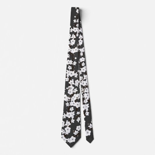 Schwarz-Weiß-Kirschblossom Krawatte (Vorderseite)
