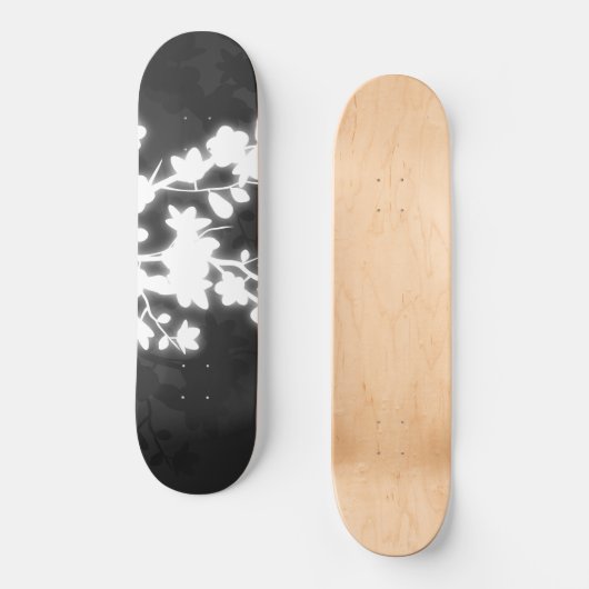 Schwarz-Weiß-Kirschblossom Skateboard (Vorderseite)
