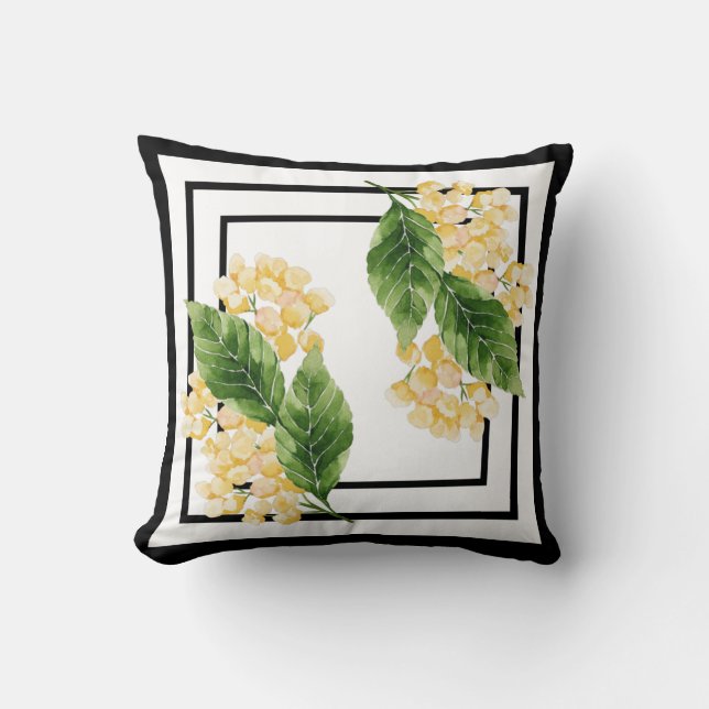 Schwarz-Weiß-Kissen mit gelben Blumen Kissen (Vorderseite)
