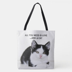 Schwarz Weiß Kitten All Over Print Tote Bag Tasche