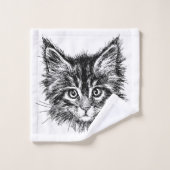 Schwarz-Weiß-Kitten Badhandtuch Set (Waschlappen)