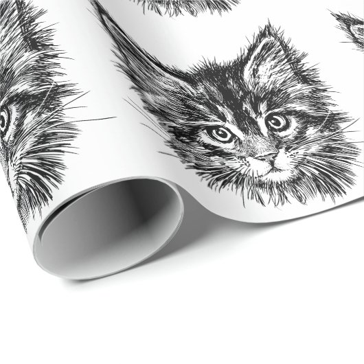 Schwarz-Weiß-Kitten Geschenkpapier (Rolleneckpunkt)