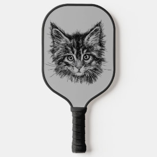 Schwarz-Weiß-Kitten-Gesichter auf Grau Pickleball Schläger