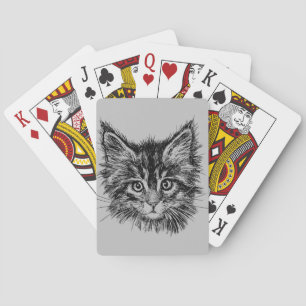 Schwarz-Weiß-Kitten-Gesichter auf Grau Spielkarten