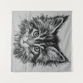 Schwarz-Weiß-Kitten-Gesichter auf Grau Wandteppich (Vorderseite (Horizontal))