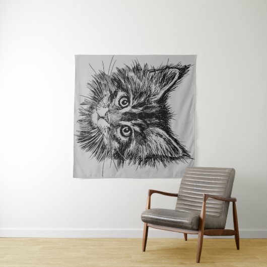 Schwarz-Weiß-Kitten-Gesichter auf Grau Wandteppich (Beispiel (Horizontal))