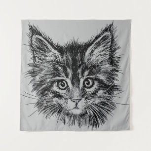 Schwarz-Weiß-Kitten-Gesichter auf Grau Wandteppich