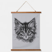 Schwarz-Weiß-Kitten-Gesichter auf Grau Wandteppich Mit Holzrahmen (Vorderseite)