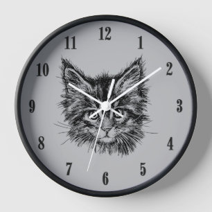 Schwarz-Weiß-Kitten-Gesichter auf grauen schwarzen Uhr