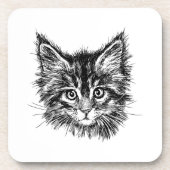 Schwarz-Weiß-Kitten Getränkeuntersetzer (Vorderseite)