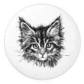 Schwarz-Weiß-Kitten Keramikknauf (Vorderseite)