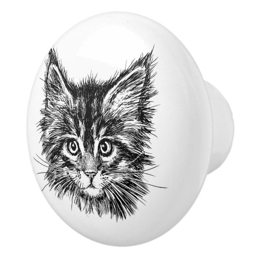 Schwarz-Weiß-Kitten Keramikknauf (Rechts)