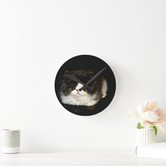 Schwarz-Weiß-Kitten Runde Wanduhr (Zuhause)