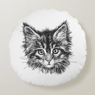 Schwarz-Weiß-Kitten Rundes Kissen