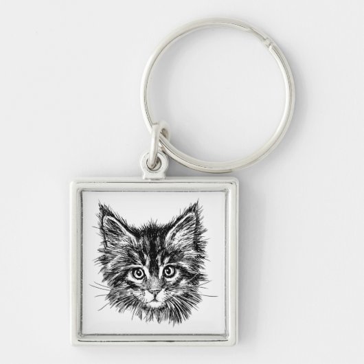 Schwarz-Weiß-Kitten Schlüsselanhänger (Vorne)