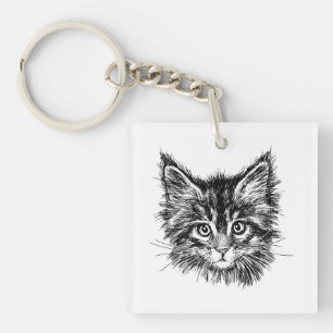 Schwarz-Weiß-Kitten Schlüsselanhänger