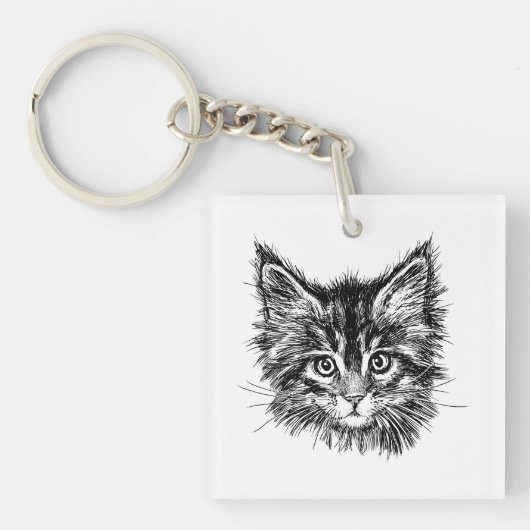 Schwarz-Weiß-Kitten Schlüsselanhänger (Vorderseite)